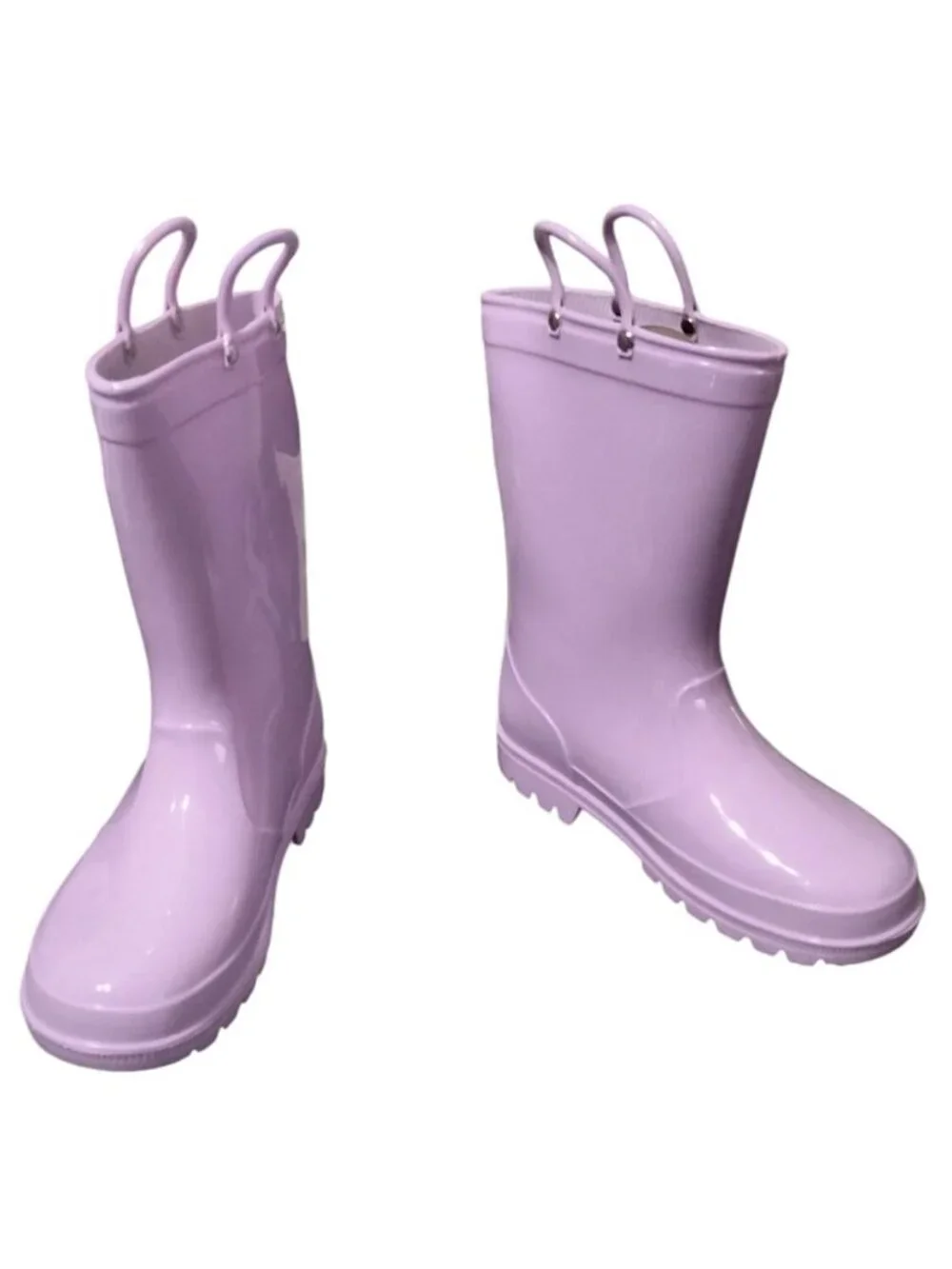 K KomForme Big Kids Size 2 Lavender Rain Boots With Handles & Removable Insole